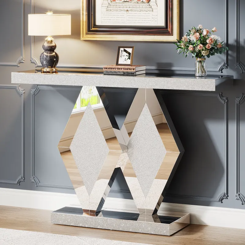 Tribesigns Console Tables|Console Tables*47.2" Console Table, Mirrored Sofa Table With Acrylic Diamonds