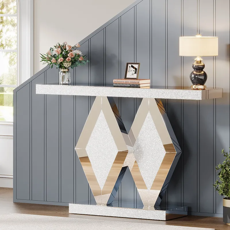Tribesigns Console Tables|Console Tables*47.2" Console Table, Mirrored Sofa Table With Acrylic Diamonds