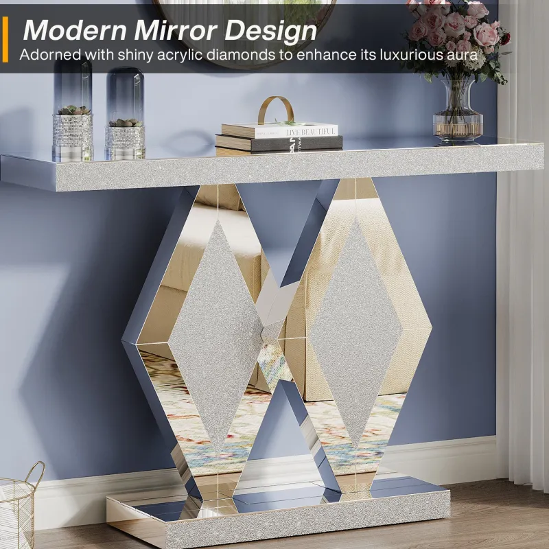 Tribesigns Console Tables|Console Tables*47.2" Console Table, Mirrored Sofa Table With Acrylic Diamonds