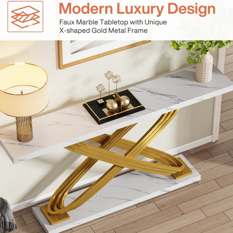 Tribesigns Console Tables|Console Tables*55" Console Table Modern Faux Marble Sofa Entryway Table