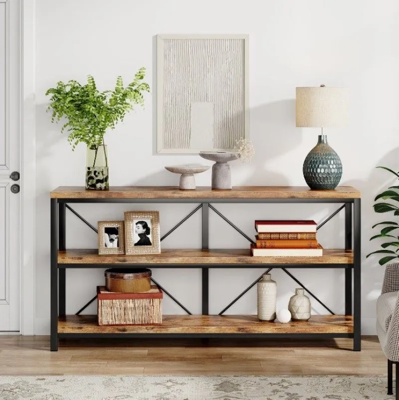 Tribesigns Console Tables|Console Tables*55" Console Table, Sofa Table TV Stand with 3-Tier Storage Shelves