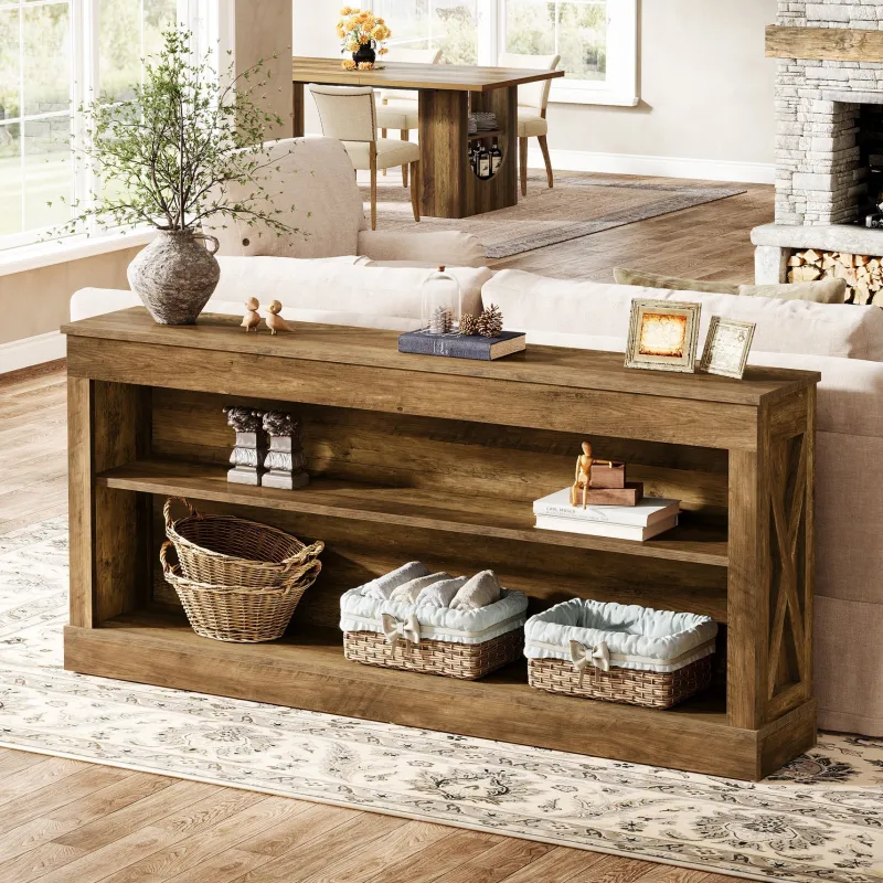 Tribesigns Console Tables|Console Tables*63" Console Table, Vintage Entryway Table with 3 - Tier Storage Shelf