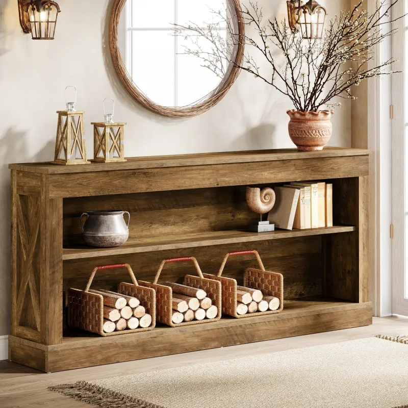 Tribesigns Console Tables|Console Tables*63" Console Table, Vintage Entryway Table with 3 - Tier Storage Shelf