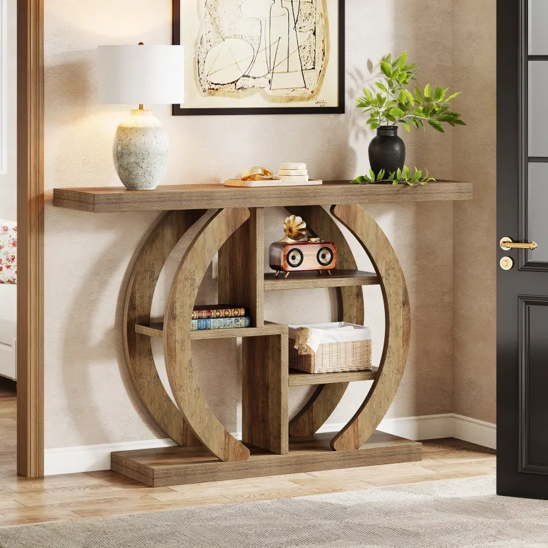Tribesigns Console Tables|Console Tables*42.5" Console Table, Wood 5 - Tier Sofa Entryway Table with Geometric Base