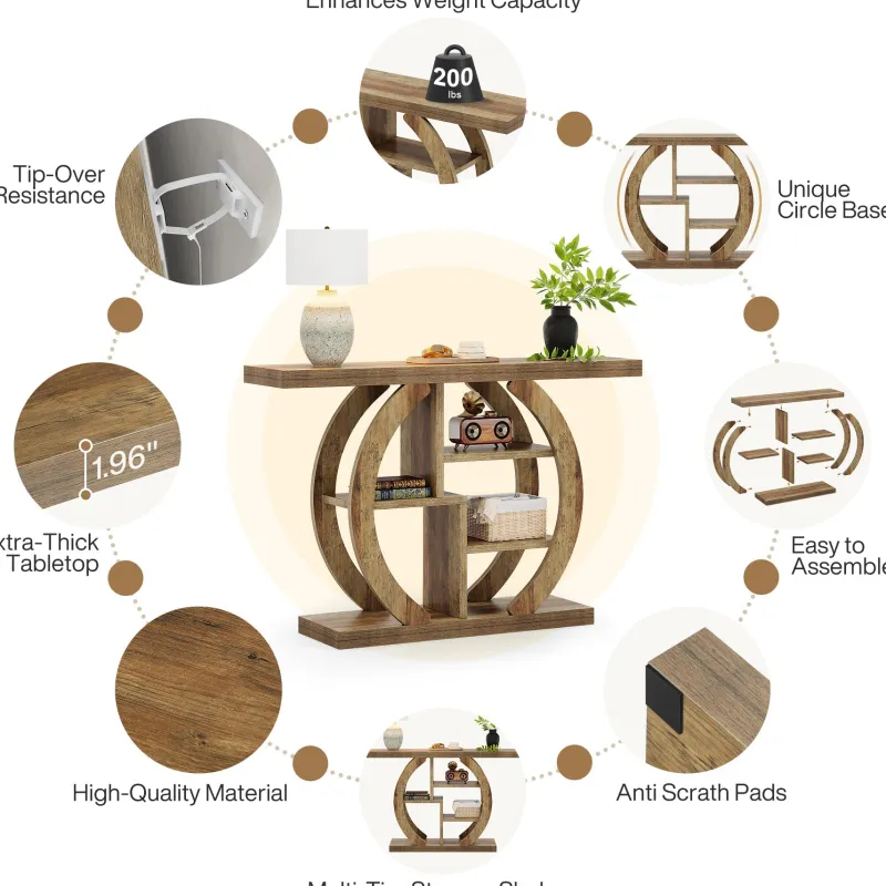 Tribesigns Console Tables|Console Tables*42.5" Console Table, Wood 5 - Tier Sofa Entryway Table with Geometric Base