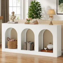 Tribesigns Console Tables|Console Tables*70.8" Console Table, Wood Entryway Entry Table with 3 Arched Shelves