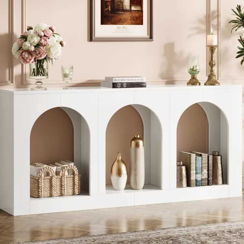 Tribesigns Console Tables|Console Tables*70.8" Console Table, Wood Entryway Entry Table with 3 Arched Shelves