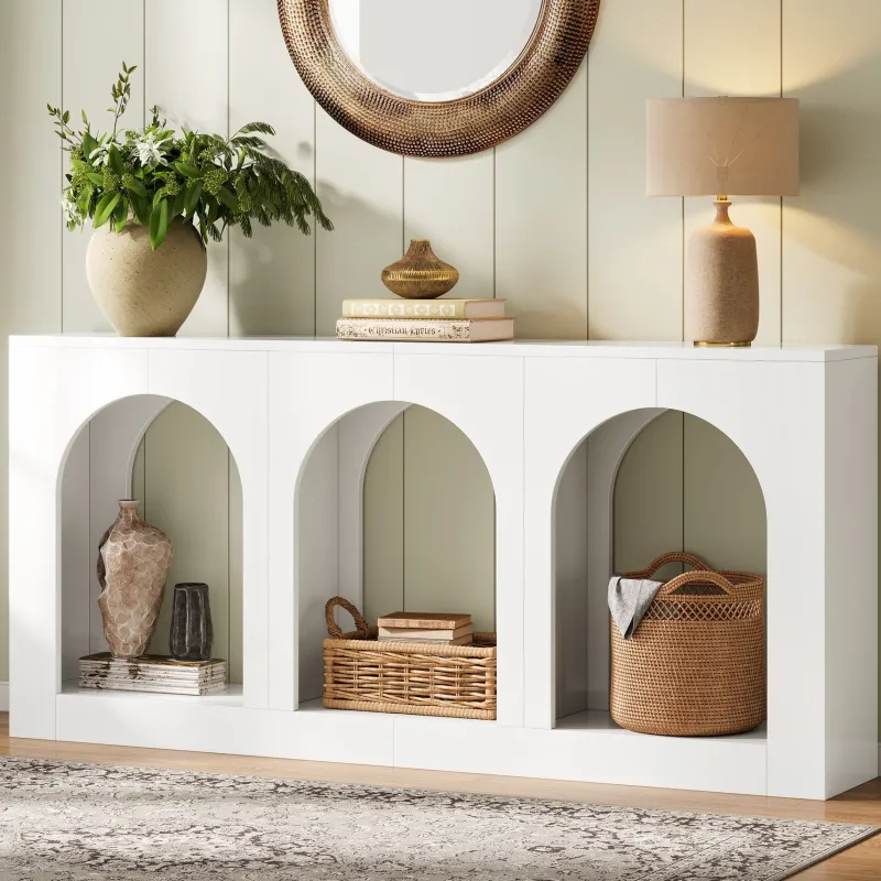 Tribesigns Console Tables|Console Tables*70.8" Console Table, Wood Entryway Entry Table with 3 Arched Shelves