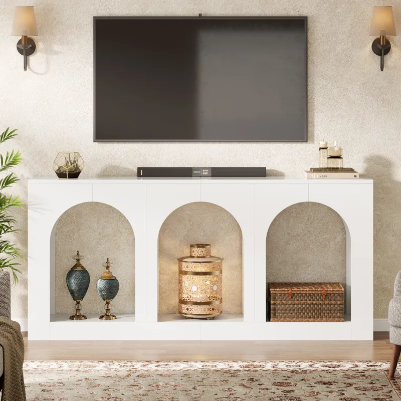 Tribesigns Console Tables|Console Tables*70.8" Console Table, Wood Entryway Entry Table with 3 Arched Shelves