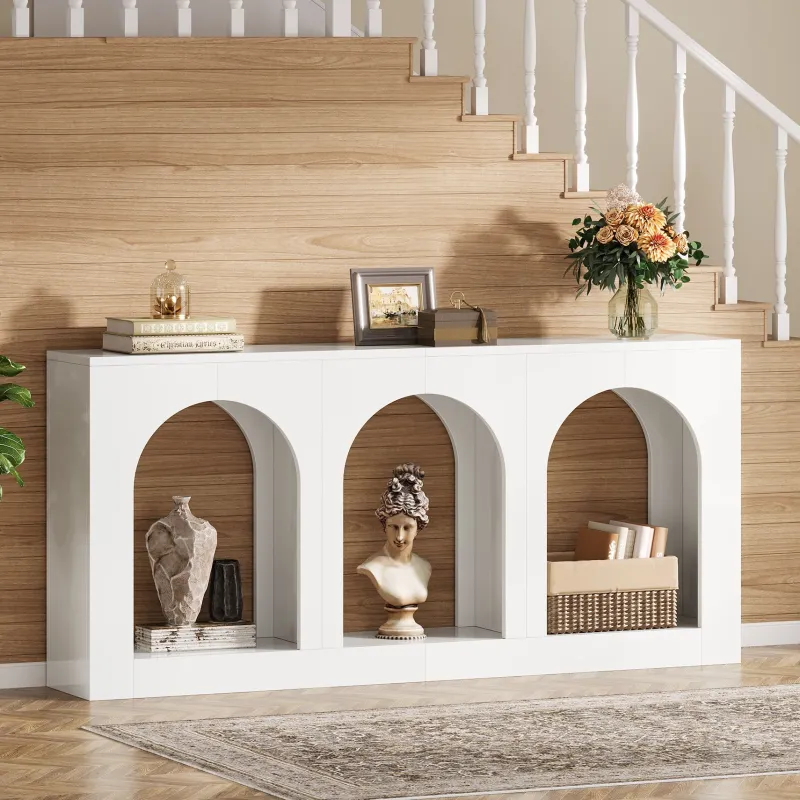 Tribesigns Console Tables|Console Tables*70.8" Console Table, Wood Entryway Entry Table with 3 Arched Shelves