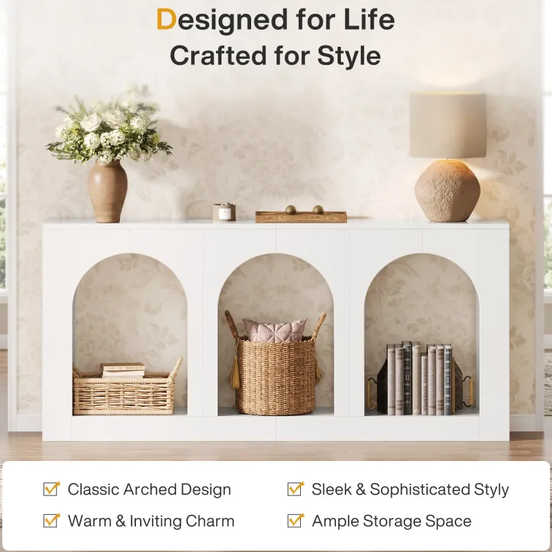 Tribesigns Console Tables|Console Tables*70.8" Console Table, Wood Entryway Entry Table with 3 Arched Shelves