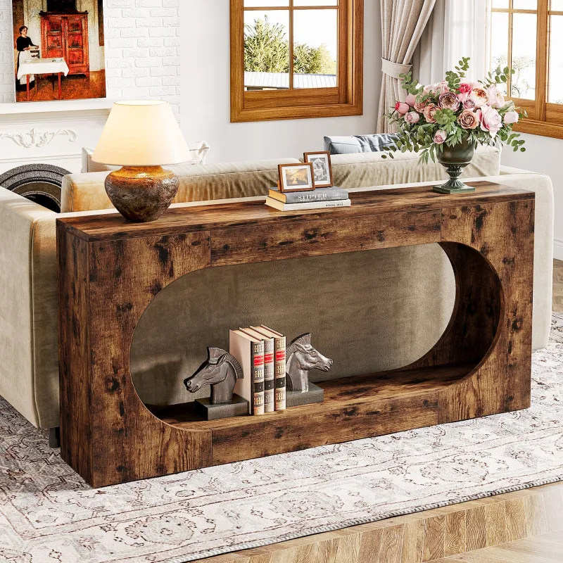 Tribesigns Console Tables|Console Tables*63" Console Table, Wood Sofa Table Behind Couch with 2 - Tier Storage Shelf