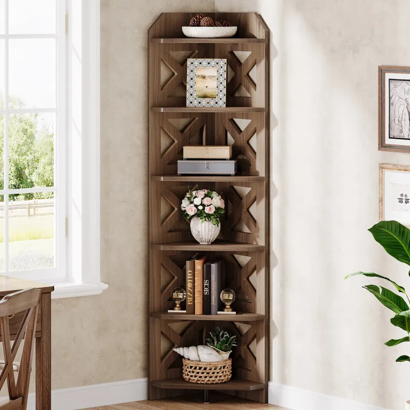 Tribesigns Corner Shelves|Corner Shelves*70.8" Corner Shelf, 6 - Tier Corner Bookcase Display Shelves Plant Stand