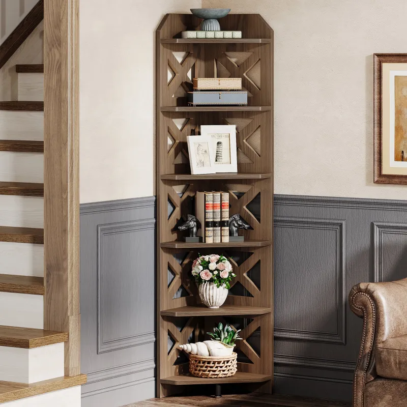 Tribesigns Corner Shelves|Corner Shelves*70.8" Corner Shelf, 6 - Tier Corner Bookcase Display Shelves Plant Stand