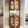 Tribesigns Wine Racks|Wine Racks*79" Corner Storage Cabinet, Farmhouse Wine Bar Cabinet With LED Light