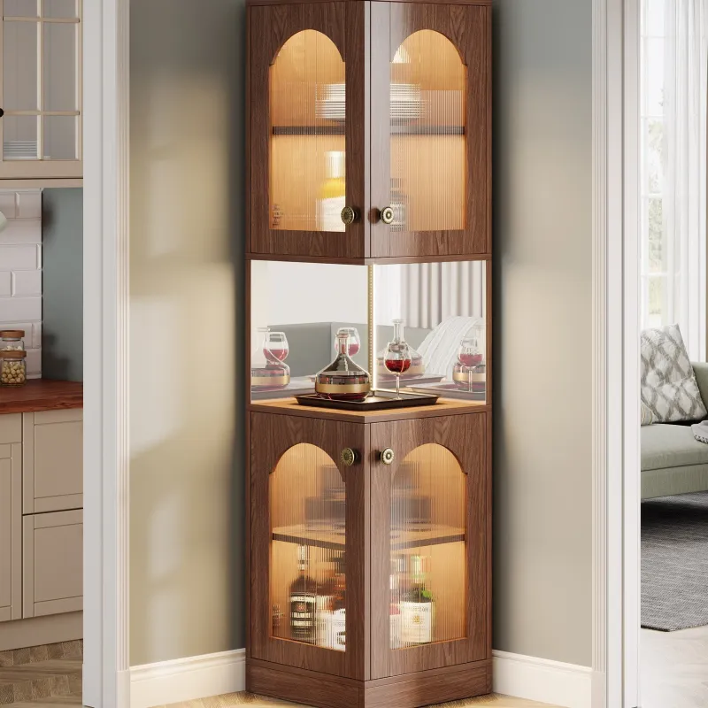 Tribesigns Wine Racks|Wine Racks*79" Corner Storage Cabinet, Farmhouse Wine Bar Cabinet With LED Light
