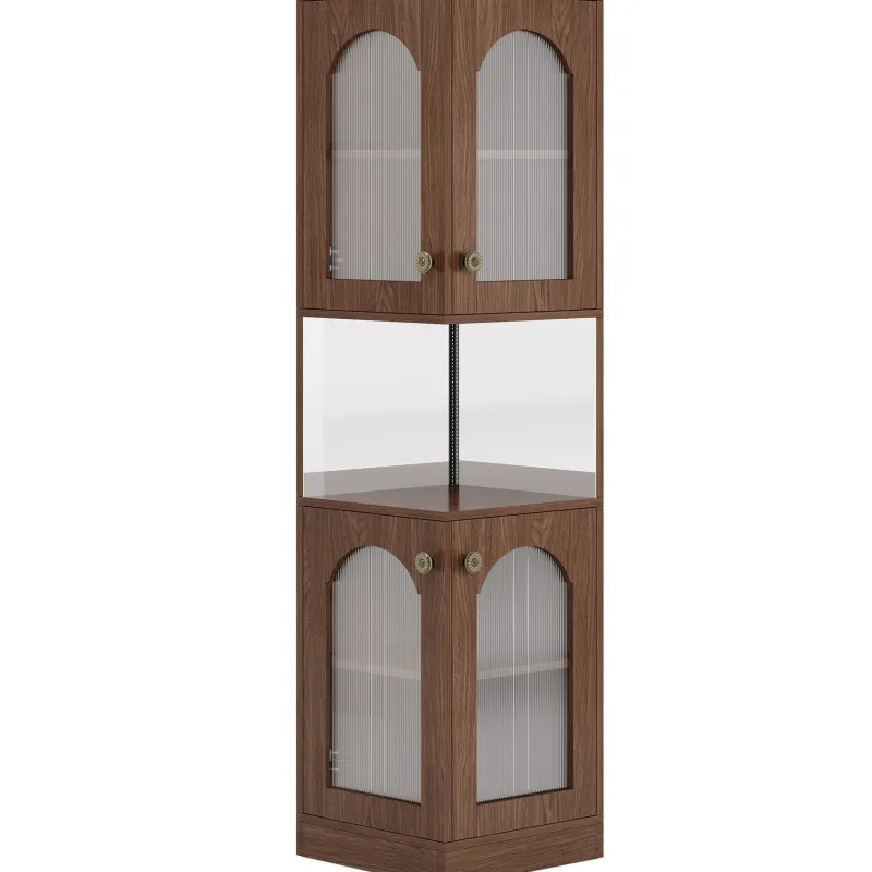 Tribesigns Wine Racks|Wine Racks*79" Corner Storage Cabinet, Farmhouse Wine Bar Cabinet With LED Light