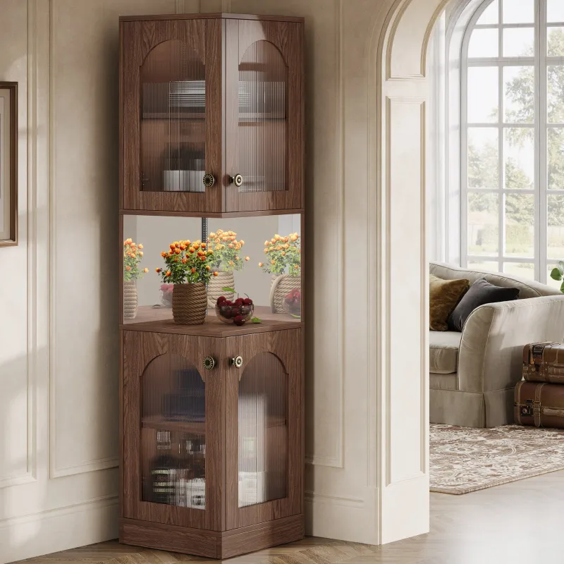 Tribesigns Wine Racks|Wine Racks*79" Corner Storage Cabinet, Farmhouse Wine Bar Cabinet With LED Light