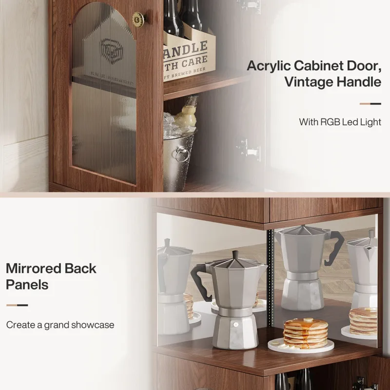 Tribesigns Wine Racks|Wine Racks*79" Corner Storage Cabinet, Farmhouse Wine Bar Cabinet With LED Light