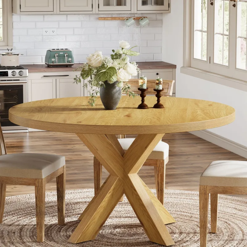 Tribesigns Dining Tables*47" Dining Table, Farmhouse Kitchen Table With Crossed Legs For 4 - 6
