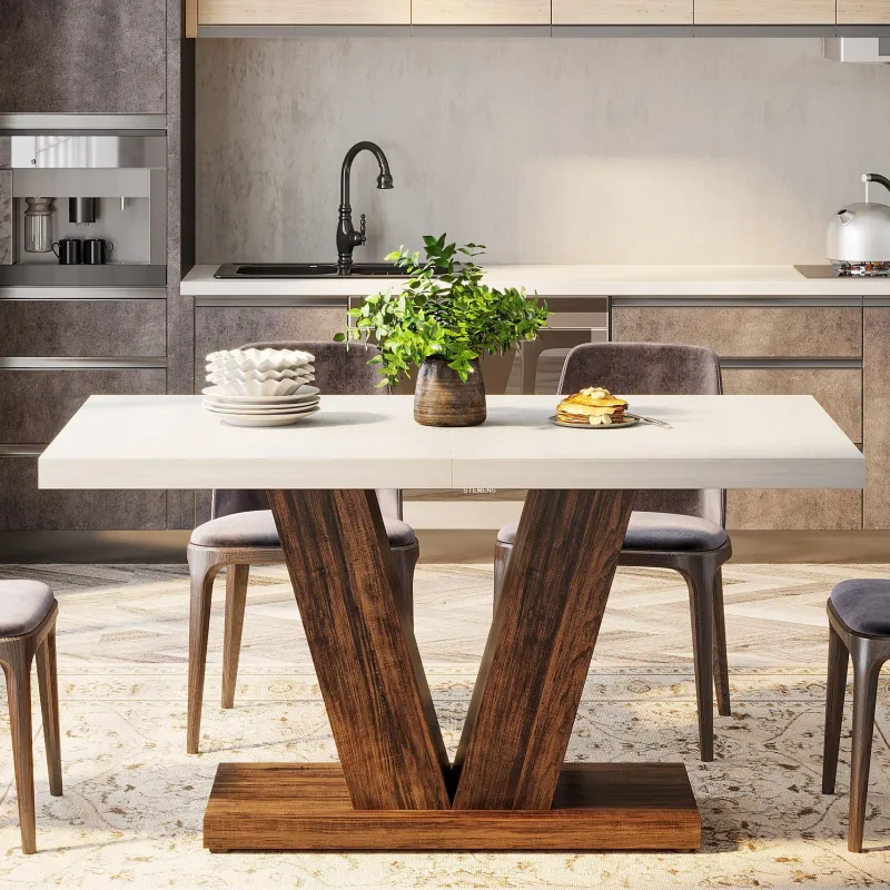 Tribesigns Dining Tables*47" Dining Table, Farmhouse Wooden Kitchen Dinner Table with Duty Pedestal