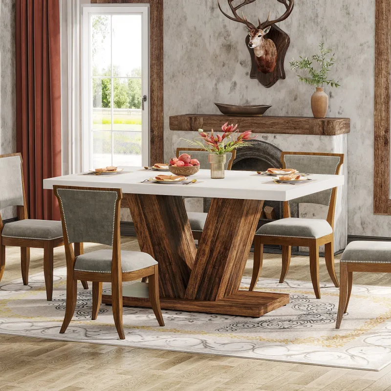 Tribesigns Dining Tables*47" Dining Table, Farmhouse Wooden Kitchen Dinner Table with Duty Pedestal