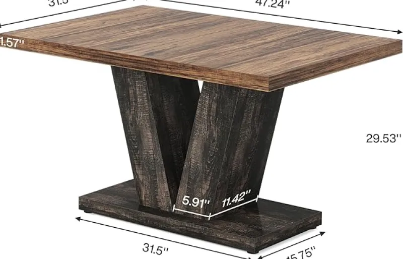 Tribesigns Dining Tables*47" Dining Table, Farmhouse Wooden Kitchen Dinner Table with Duty Pedestal