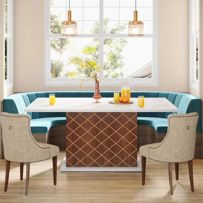Tribesigns Dining Tables*47" Dining Table for 4, Rectangular Dinner Table with Faux Marble Top