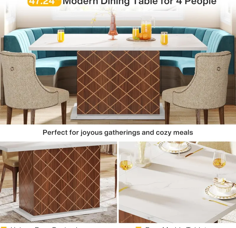 Tribesigns Dining Tables*47" Dining Table for 4, Rectangular Dinner Table with Faux Marble Top