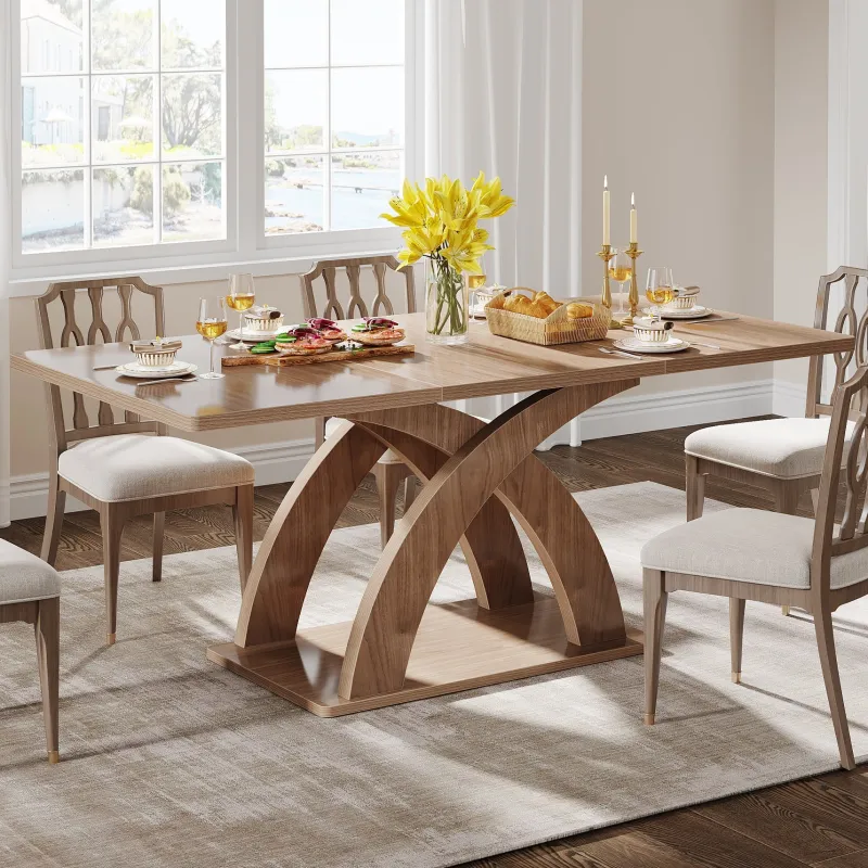 Tribesigns Dining Tables*63" Dining Table, Modern Kitchen Table with Pedestal Base for 4 - 6 People