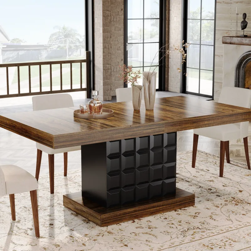 Tribesigns Dining Tables*63" Dining Table, Rectangular Kitchen Table with Geometric Relief for 4 - 6