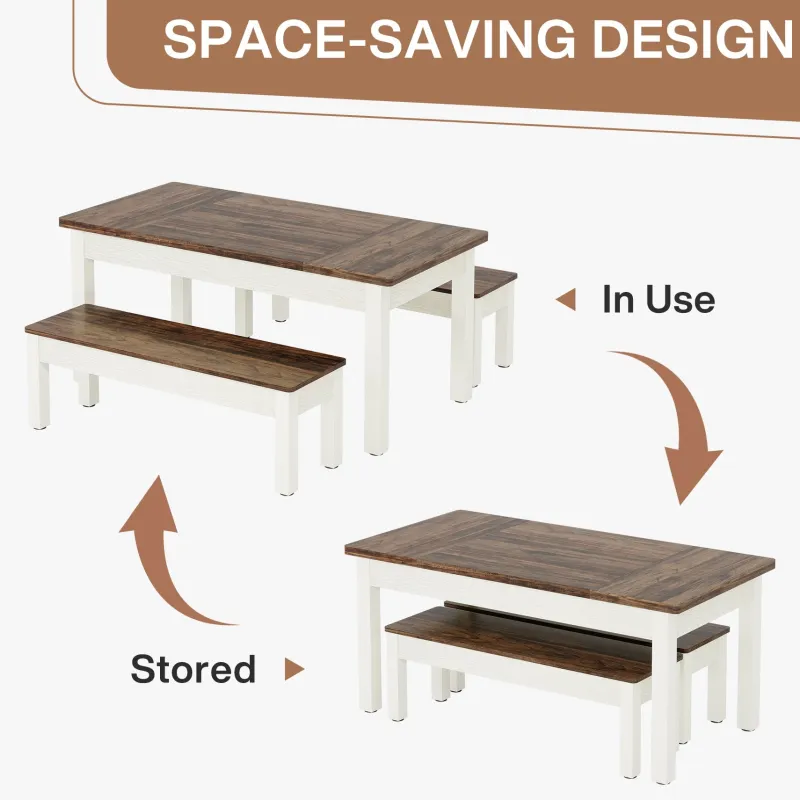 Tribesigns Dining Tables*55" Dining Table Set, 3 Pieces Wood Kitchen Table with 2 Benches