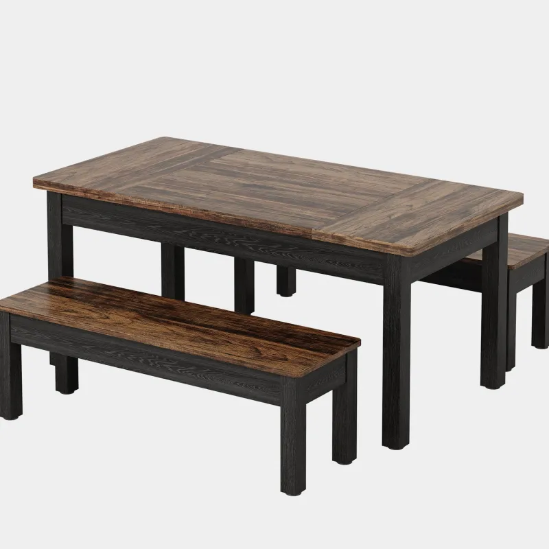 Tribesigns Dining Tables*55" Dining Table Set, 3 Pieces Wood Kitchen Table with 2 Benches