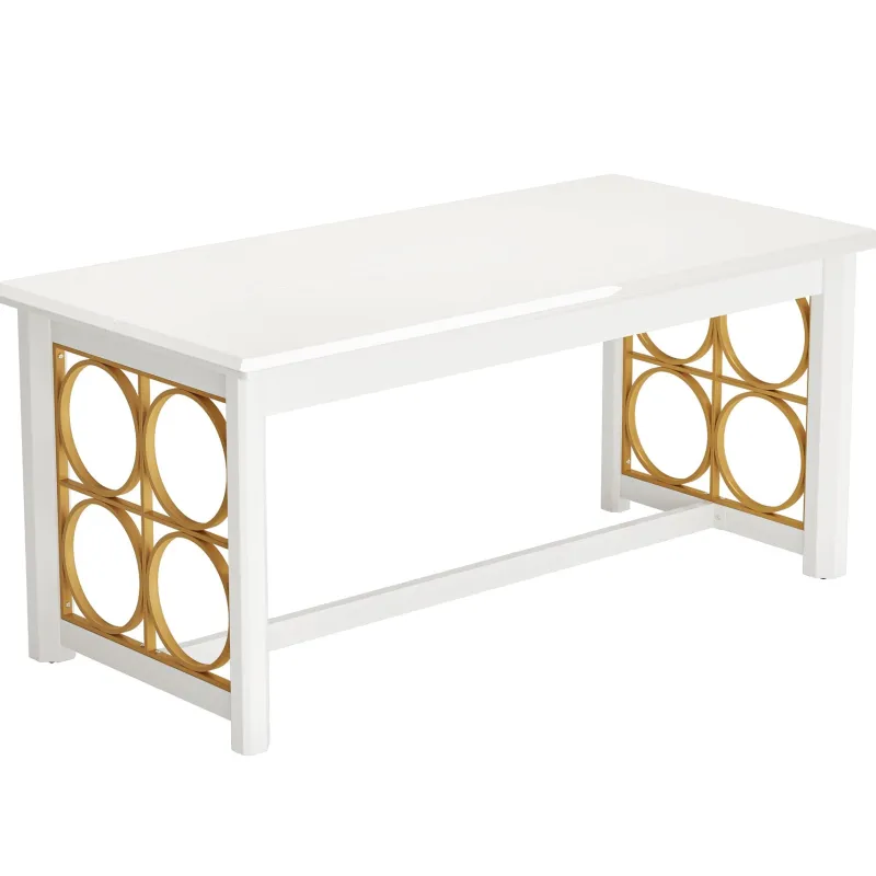 Tribesigns Dining Tables*63” Dining Table with Gold Metal & Glossy Surface for 4-6 People