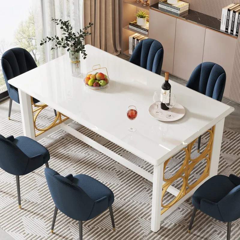 Tribesigns Dining Tables*63” Dining Table with Gold Metal & Glossy Surface for 4-6 People