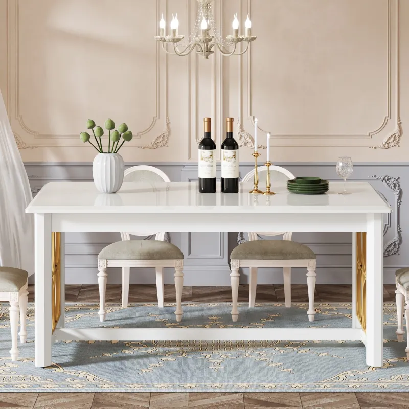 Tribesigns Dining Tables*63” Dining Table with Gold Metal & Glossy Surface for 4-6 People