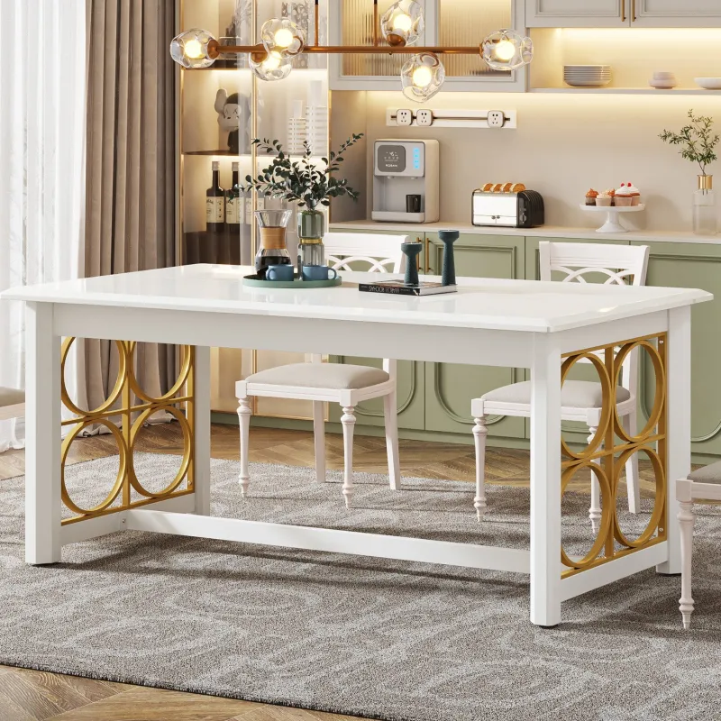 Tribesigns Dining Tables*63” Dining Table with Gold Metal & Glossy Surface for 4-6 People