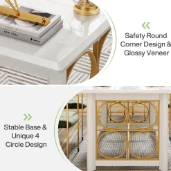 Tribesigns Dining Tables*63” Dining Table with Gold Metal & Glossy Surface for 4-6 People