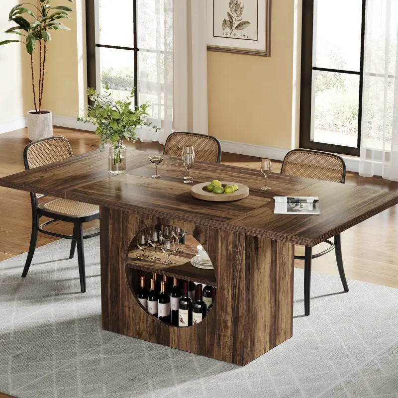 Tribesigns Dining Tables*63" Dining Table, Wood Kitchen Table with Storage for 4 - 6