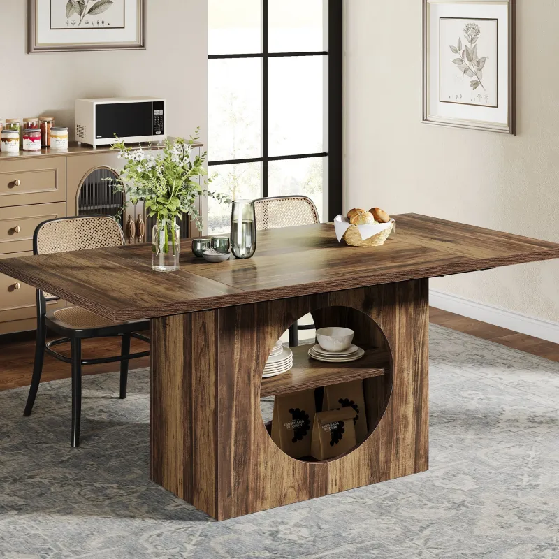 Tribesigns Dining Tables*63" Dining Table, Wood Kitchen Table with Storage for 4 - 6
