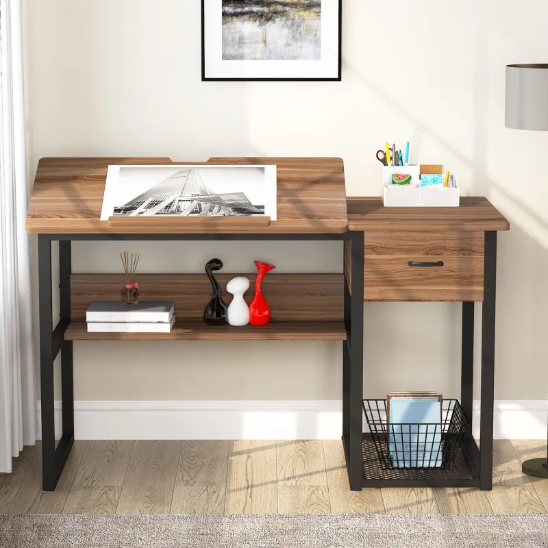 Tribesigns Desks*47.2" Drafting Table, Drawing Computer Desk with Storage Drawers