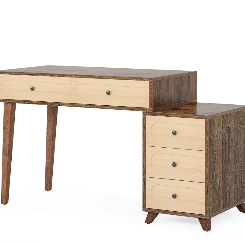 Tribesigns Desks*5 Drawers Computer Desk, 51" Study Writing Table with Reversible Drawer Cabinet