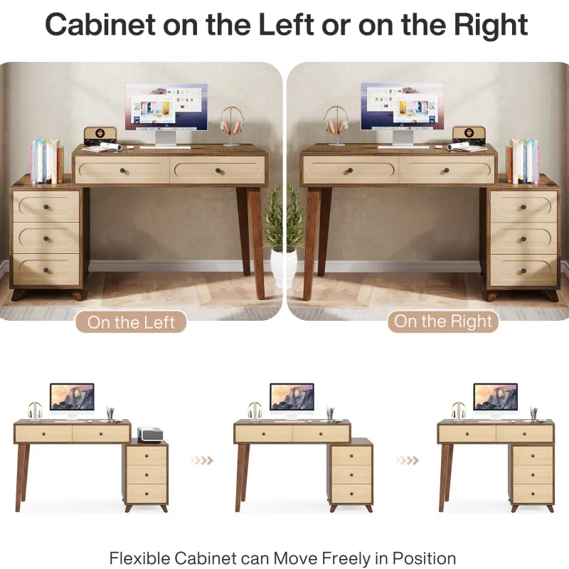 Tribesigns Desks*5 Drawers Computer Desk, 51" Study Writing Table with Reversible Drawer Cabinet