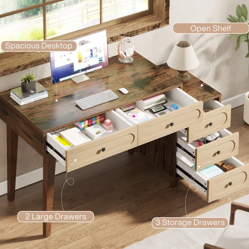 Tribesigns Desks*5 Drawers Computer Desk, 51" Study Writing Table with Reversible Drawer Cabinet