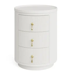 Tribesigns Nightstands*3 Drawers Nightstand, Modern Round Side End Table with Storage