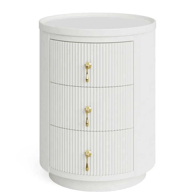 Tribesigns Nightstands*3 Drawers Nightstand, Modern Round Side End Table with Storage