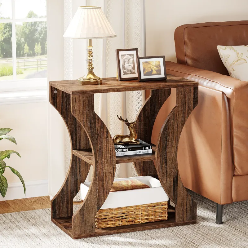 Tribesigns End & Side Tables*24" End Table, 3 - Tier Farmhouse Side Table with Storage Shelves