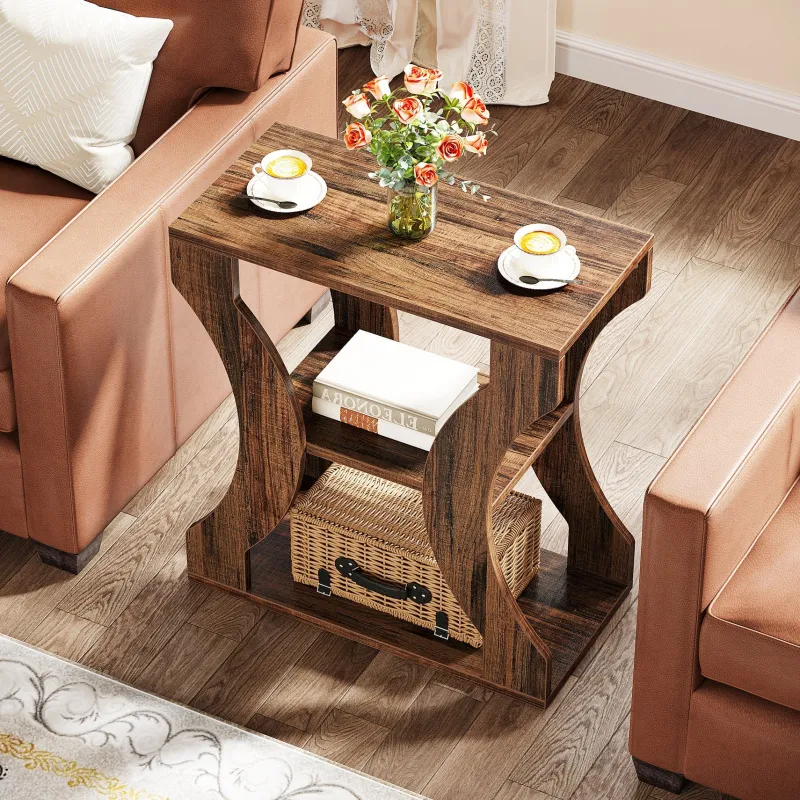 Tribesigns End & Side Tables*24" End Table, 3 - Tier Farmhouse Side Table with Storage Shelves