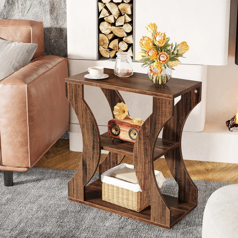 Tribesigns End & Side Tables*24" End Table, 3 - Tier Farmhouse Side Table with Storage Shelves