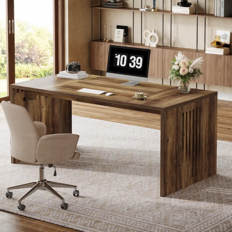 Tribesigns Desks*63" Executive Desk, Farmhouse Computer Writing Conference Table